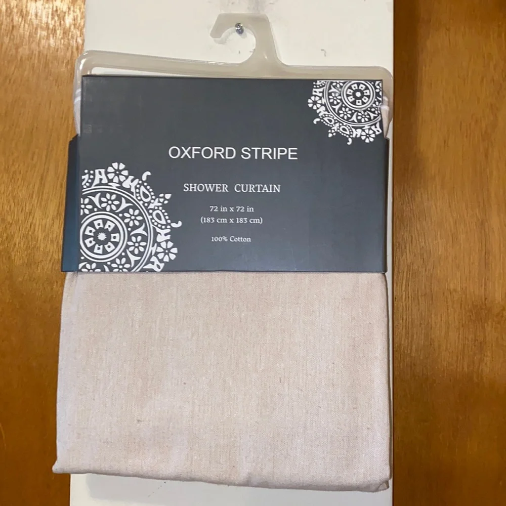 🧁 NWT Oxford Stripe 100% Cotton Tan Shower Curtain